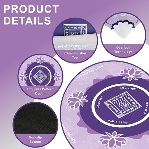Mahjong Mat for Table,31.5 * 31.5in 3mm，Non-Slip, Silent. | Mahjong Mat with Rules with Storage Bag， Reduction Gaming Mat for Mahjong, Poker, Board Games, Dominoes (Purple) - color: Purple