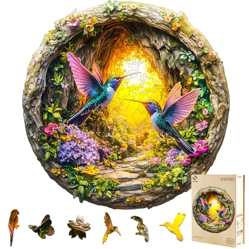 Wooden Puzzles for Adults, 3D Vision Effect-3D Hummingbird Cave Wood Puzzles Adult, Unique Shaped Wooden Jigsaw Puzzle, Gifts for Friends/Family/Puzzle Lovers, Home Decor(M-11.4 * 11.3in 200pcs) - color: 3d Hummingbird Cave, size: Medium