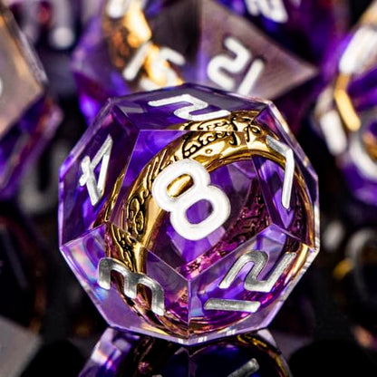 Magic Golden Ring DND Dice Set with Box, Purple Sharp Edge Handmade Lord D and D Polyhedral Dice for use with D&D Tabletop Games RPG, D20 D12 D10 D8 D6 D4 - color: Ring - Purple-2
