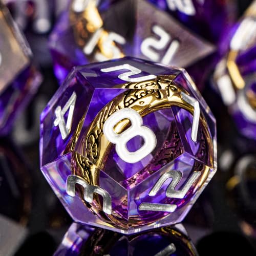 Magic Golden Ring DND Dice Set with Box, Purple Sharp Edge Handmade Lord D and D Polyhedral Dice for use with D&D Tabletop Games RPG, D20 D12 D10 D8 D6 D4 - color: Ring - Purple-2