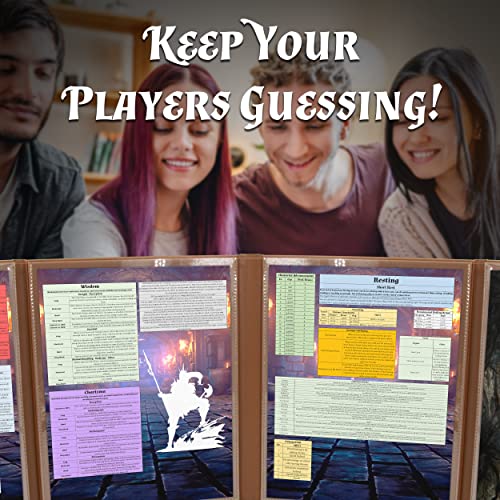 CASEMATIX DM Screen Faux Leather 8-Panel Deluxe GM Screen - Eight Panel Folding Game Master Screen with 2 Swinging Panels and Wet Erase Pockets for TTRPGs, Inserts Not Included, Brown - color: Brown