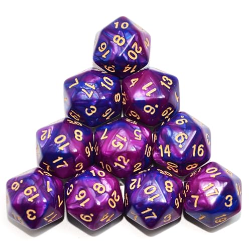 SmartDealsPro 10-Pack 20 Sided Dice D20 Polyhedral Dice for DND RPG MTG Table Game (Blue-Purple) - color: Blue-purple