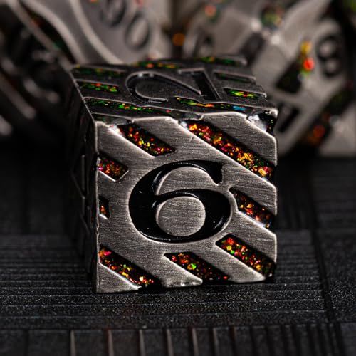 Premium Inlay Metal Dice Set, Heavy Zinc Alloy DND Dice for Serious RPG Players - color: Antique Nickel Red
