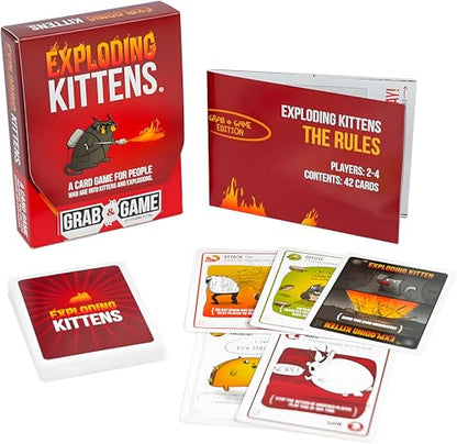 Exploding Kittens Grab and Game, 2-4 Players, Ages 7+, Pocket Version | Pocket-sized Exploding Kittens! Quick to learn, travel-friendly, and great for road trips, parties, and gifting.