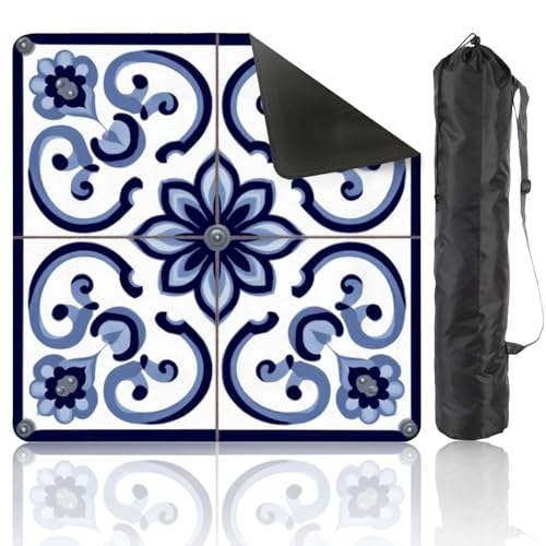 Mahjong Mat 31.5" x 31.5" Blue White Floral Moroccan Tile Curved Swirls Decorative Elements Non-Slip Noise Reduction Mahjong Tiles Table Cover for Dominoes Poker Card Board and Tile Games Gift - color: Color9