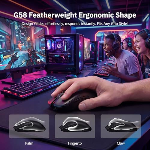 Keymatic G58 Wireless Gaming Mouse, 24000 DPI,Lightweight, Tri-Mode Rechargeable Wireless Mouse with 4 Programmable Buttons, LCD Screen, Dual Battery Rechargeable Compatible with PC, Mac-Black