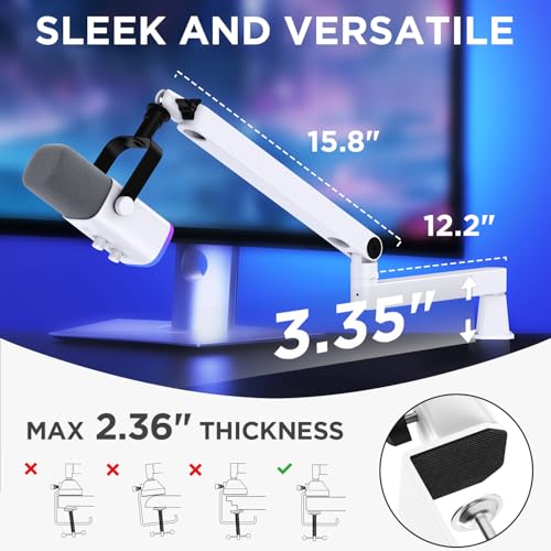 InnoGear Low Profile Mic Arm Boom Arm Microphone Stand Desk Mount, White | Multiple Adapters, 3.3 lb Weight Capacity, Fit Blue Yeit Nano, Vibration Resistant, Adjustable Angle - color: White, style: Low Profile Mic Arm