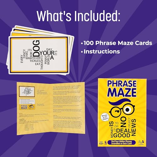 Phrase Maze Word Puzzle Party Card Game for Teens and Families Ages 10+ Hidden Phrase Pattern Recognition Brain Teaser for 2-6 Players - Adult Games