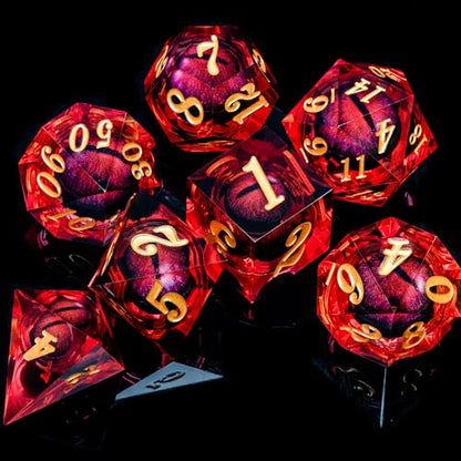 ARUOHHA DND Dragon Eye Dice Liquid Core Red Resin Sharp Edged Dice with Gift Box, Polyhedral D and D Dice Set Handmade Role Playing Game D20 D12 D10 D8 D6 D4 - color: Ly01-red
