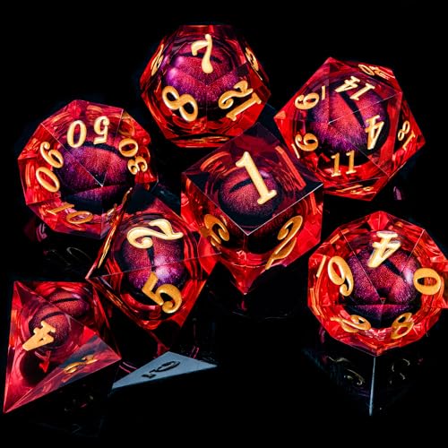ARUOHHA DND Dragon Eye Dice Liquid Core Red Resin Sharp Edged Dice with Gift Box, Polyhedral D and D Dice Set Handmade Role Playing Game D20 D12 D10 D8 D6 D4 - color: Ly01-red