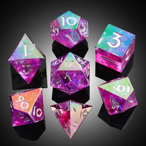 Iridescent Plating Purple Sharp D&D Dice, DNDND Handmade DND Resin Sharp Edge D&D Die with Gift Case for Dungeons and Dragon Tabletop Games (Iridescent Plating Purple) - color: Iridescent Purple