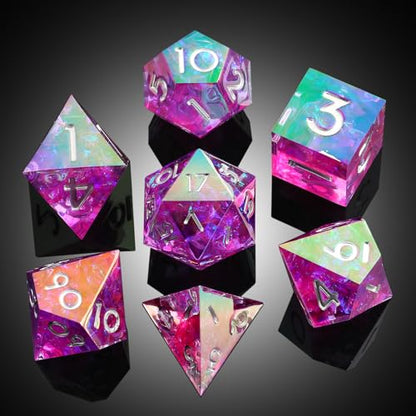 Iridescent Plating Purple Sharp D&D Dice, DNDND Handmade DND Resin Sharp Edge D&D Die with Gift Case for Dungeons and Dragon Tabletop Games (Iridescent Plating Purple) - color: Iridescent Purple