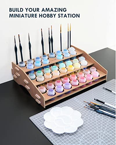 tinctor Wooden Paint Organizer & Paint Brush Holder, for 44 Bottles & 22 Brushes Storage - Craft Acrylic Miniature Paint Rack
