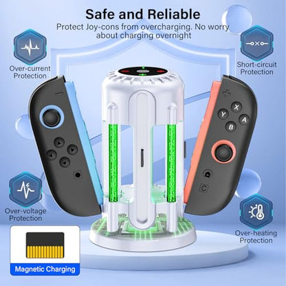 Switch 2 Joycon Charger - Charging Dock for 2025 Nintendo Switch 2 JoyCon Controllers, Magnetic & Bubble LED Light, Fast Charging Station for Nintendo Switch2 Joy-con 2 Controllers Accessories, White - color: White