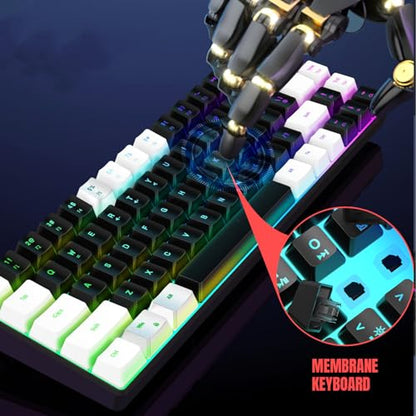 XUMIUZIY Membrane Wired Gaming Keyboard, RGB Backlit Membrane Gaming Keyboard, 68 Keys Linear Mechanical Feel Keyboard Ergonomic, USB Computer Keyboard for Office Home Game (White Black) - color: White Black