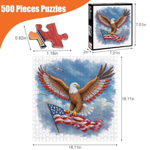 American Flag Eagle Puzzles for Adults 500 Pieces, 18.1"x18.1" | USA Patriotic Jigsaw Puzzle, Letters on Back, Reference Poster Included, Family Challenging Funny Perfect for Game Nights - color: Flag & Eagle