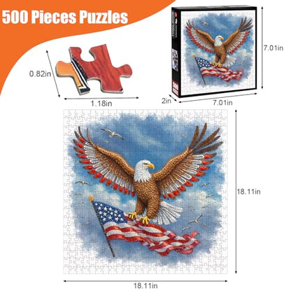 American Flag Eagle Puzzles for Adults 500 Pieces, 18.1"x18.1" | USA Patriotic Jigsaw Puzzle, Letters on Back, Reference Poster Included, Family Challenging Funny Perfect for Game Nights - color: Flag & Eagle