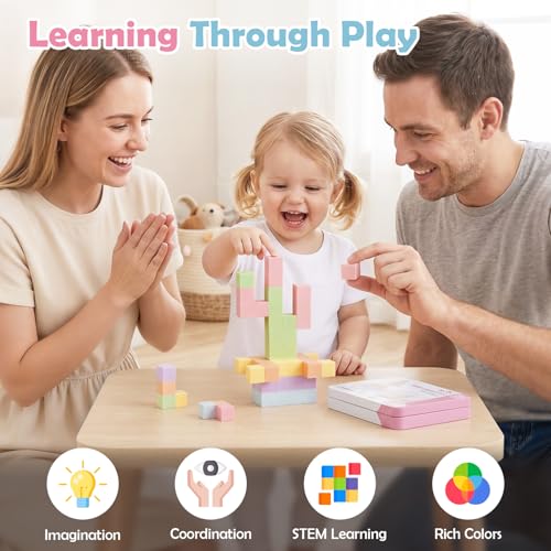 52 PCS Magnetic Blocks with Metal Box, 0.8in Mini Building Cubes Travel Set | Magnetic Building Blocks Toddler Travel Essentials Toys, STEM Educational Magnet Building Sensory Toys for Boys Girls Gifts - color: Pink