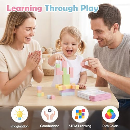 52 PCS Magnetic Blocks with Metal Box, 0.8in Mini Building Cubes Travel Set | Magnetic Building Blocks Toddler Travel Essentials Toys, STEM Educational Magnet Building Sensory Toys for Boys Girls Gifts - color: Pink