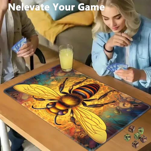 JVGFYNKL MTG Playmat + Drawstring Travel Pouch + 6 Dice Counter, for Tabletop Trading Card Game Playmats or Large Mouse Pad, Anti-Slip Rubber 24 x 14 in, Psychedelic Bee TCG Playmat - color: JV-Playmat-1-F-157