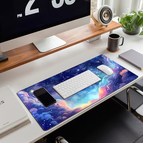 Pastel Anime Space Desk Mat Nebula View Cute Aesthetic Desk Pad Stars Galaxies Deep Dark Blue Cosmos Large Mouse Pad Extended Gaming Mousepad XL Laptop Keyboard Mouse Mat 31.5"x11.8" - color: Anime Space