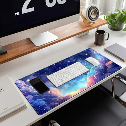 Pastel Anime Space Desk Mat Nebula View Cute Aesthetic Desk Pad Stars Galaxies Deep Dark Blue Cosmos Large Mouse Pad Extended Gaming Mousepad XL Laptop Keyboard Mouse Mat 31.5"x11.8" - color: Anime Space