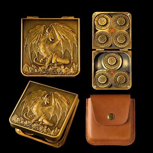 7-in-1 Metal Spinner DND Dice Set subitable for Dungeons & Dragons – Pocket Flip Rotating Dice with D4 D6 D8 D10 D12 D20 D% – Gaming Accessory with Magnetic Iron Box（Gold） - color: Gold