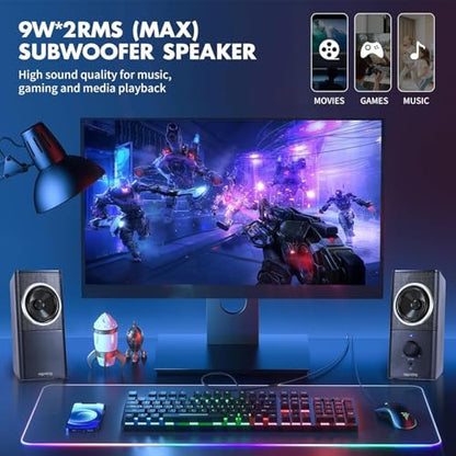 H21 Computer Speakers for Desktop PC, Full Stereo Sound, USB-Powered, Gaming Monitor Speaker with 3.5mm Aux Multimedia for Laptop/Desktop/Tablets/Phone(Black)
