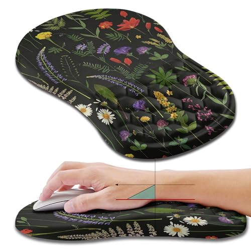 Hokafenle Ergonomic Mouse Pad Wrist Support, Wrist Rest Mousepad for Carpal Tunnel Pain Relief with Integrated Memory Foam Slope Massage Bulge (11.8x7.9 inch,Flowers - color: KM25-Flowers