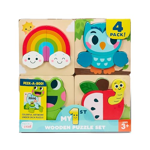 Chuckle & Roar - Alphabet Wooden Puzzle Set - 4 Pack for Kids Ages 4+ | Wooden Learning Puzzle, Educational, Alphabet, Fine Motor Skills, Toddlers and Preschoolers, Giftable