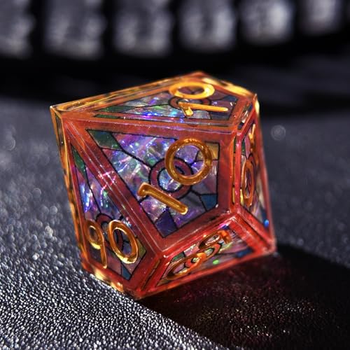 HAOMEJA Double Layered Resin Dice Set 7pcs/ Stained Glass Effect & Gold Numbers/Sharp Edged Polyhedral Dice/Apply to D&D/DND/Role Playing Game/RPG/Party Gift (Red Sky) - color: 1 Red Sky