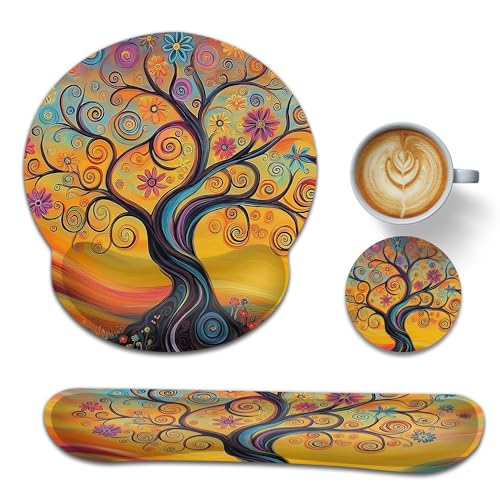 Tree of Life Wrist Rest Support for Mouse Pad Keyboard Set, Mouse Pad with Non Slip Rubber Base for Home and Office Typing Support - color: Tree of Life