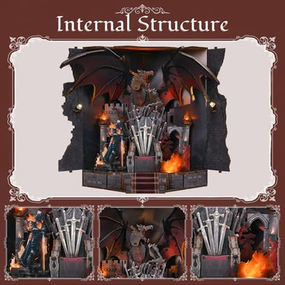 MiniCity Book Nook Kit - DIY Miniature House Kit for Adults and Teens, Dollhouse Booknook Tiny House Model Build Bookshelf Decor, Gifts for Family, Friends (Throne of Blade) | Create a dragon king throne for display; LED lighting, glue/tools and guide inc