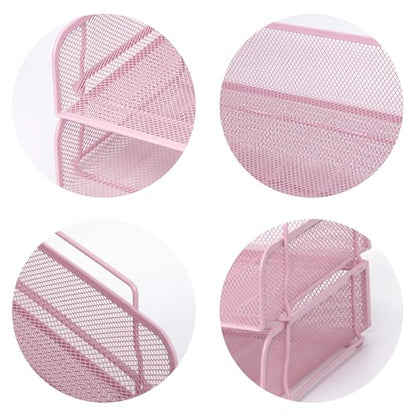 EASEPRES 2 Pack Stackable Desk Paper Tray, Metal Mesh Desktop Document Letter File Organizer for Office Home School, 13.5'' L x 9.75'' W x 5.5'' H, Pink - color: 2 Pack Pink