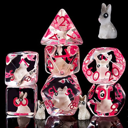Bunny DND Animal Resin D&D Dice Set, 7pcs Polyhedral Dice (D4, D6, D8, D10, D12, D20, D%) for Dungeons and Dragons, RPG, MTG, Role Playing Games - color: Bunny