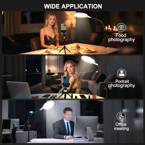 Ring Light for Streaming, 10'' Full Screen LED Ring Light for Desk with 360° Adjustable Arm, Video Conference Lighting for Zoom Meetings, Live Streaming, Podcast, Content Creator, TikTok, YouTube