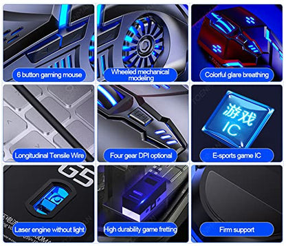 Gaming Mouse Wired,6 Buttons, 4 Adjustable DPI Up to 3200 DPI, 7 Circular & Breathing LED Light, Multifunction Wired Mouse Used for Games and Office (Black) - color: Black