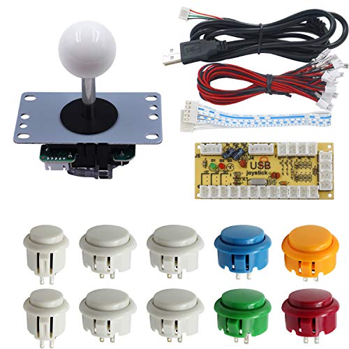 Arcade Game Controller Button Microswitch 8 Way Joystick Zero Delay USB Encoder Cable Stick DIY Kit for PC MAME Retropie Raspberry Pi - color: White mix