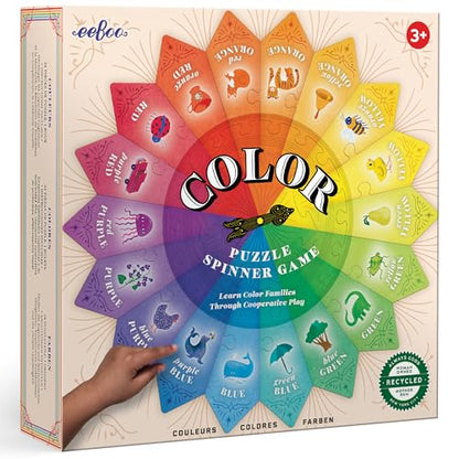 eeBoo: Color Puzzle Spinner Game - 24 Color Puzzle Pieces, Learn Color Families, Educational Cooperative Childrens Game, Kids Ages 3+, 1-3 Players - style: Color Puzzle