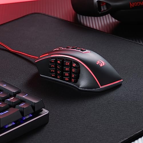 Redragon M990 Wired RGB MMO Gaming Mouse 32000 DPI Remapping Keys | Stable Lag-Free Connection, Redefine Keybinding Macro, Vibing Backlight, Ergonomic Grip Body Comfort - color: Black, style: Wired M990
