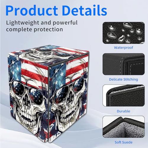 for MTG Deck Box, Commander Deck Case Fits 100 Double Sleeved Cards, PU Leather Storage Box, Compatible with Magic/TCG/PTCG/EDH/Sport Cards,American flag skull - color: American flag skull