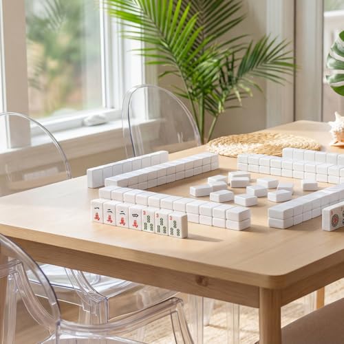 American Mahjong Tile Set, 166 White Tiles, 4 All-in-One Colors Rack/Pushers, Complete Travel Mahjong Set with Light Green Carrying Bag - color: Light Green
