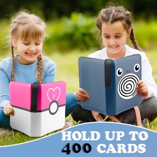 4 Pockets Trading Card Binder, 400 Card Holders with 50 Removable Sleeves, Portable Card Binder Album with zipper, Card holder Book for Game, Sport Collection (Hazy blue) - color: Hazy blue