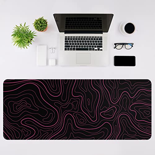 DIGSOM Gaming Mouse Pad, Black with Red Topographic Line, 31.5x11.8in | XL Mouse mat, Smooth surface, Anti-slip rubber base, For keyboard and mouse, For home and office use - color: Red Topographic