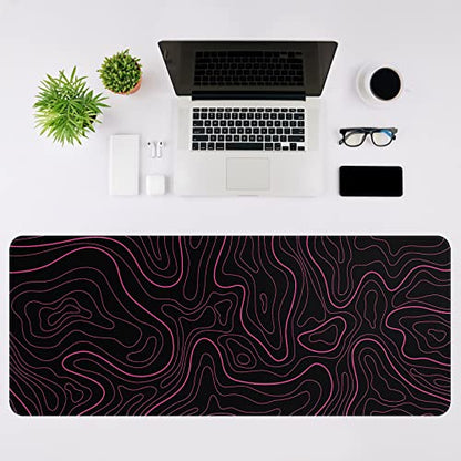 DIGSOM Gaming Mouse Pad, Black with Red Topographic Line, 31.5x11.8in | XL Mouse mat, Smooth surface, Anti-slip rubber base, For keyboard and mouse, For home and office use - color: Red Topographic
