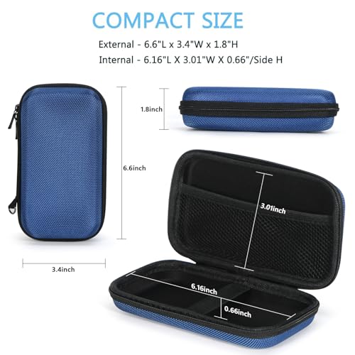 Small Carrying Bag for GPS Hard Drive, Portable EVA Protection Case | Mesh Inner Pocket, Universal Travel Pouch for External Battery, Cell Phone, USB Charging Cable, Zipper - color: Blue