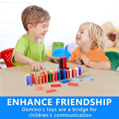 OBTANIM 600 Pcs Colorful Wooden Domino Blocks Set Tile Bulk Building Racing Stacking Games Educational Toys for Kids Birthday Party Favor