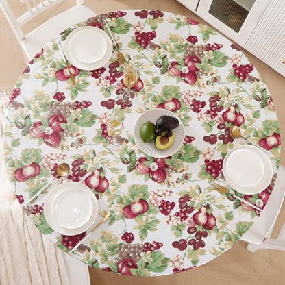 Walrus Round Vinyl Fitted Tablecloth with Flannel Backing Elastic Edge Design Table Cover Waterproof Oil-Proof PVC Table Cloth Stain-Resistant Best for 37"-44" Round - color: Fruits, size: 44" (Round)