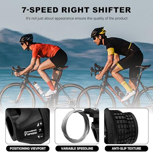Bike Gear Shifters 7 Speed, Bicycle Revoshift Right SL-RS25-7R 7 Speed Shifter Bicycle Twist Grip Thumb Gear Shifter for MTB Folding Mountain Bike - size: RS25-7R