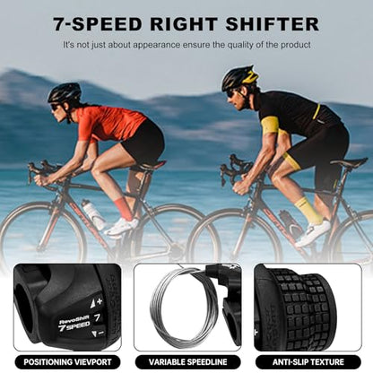 Bike Gear Shifters 7 Speed, Bicycle Revoshift Right SL-RS25-7R 7 Speed Shifter Bicycle Twist Grip Thumb Gear Shifter for MTB Folding Mountain Bike - size: RS25-7R